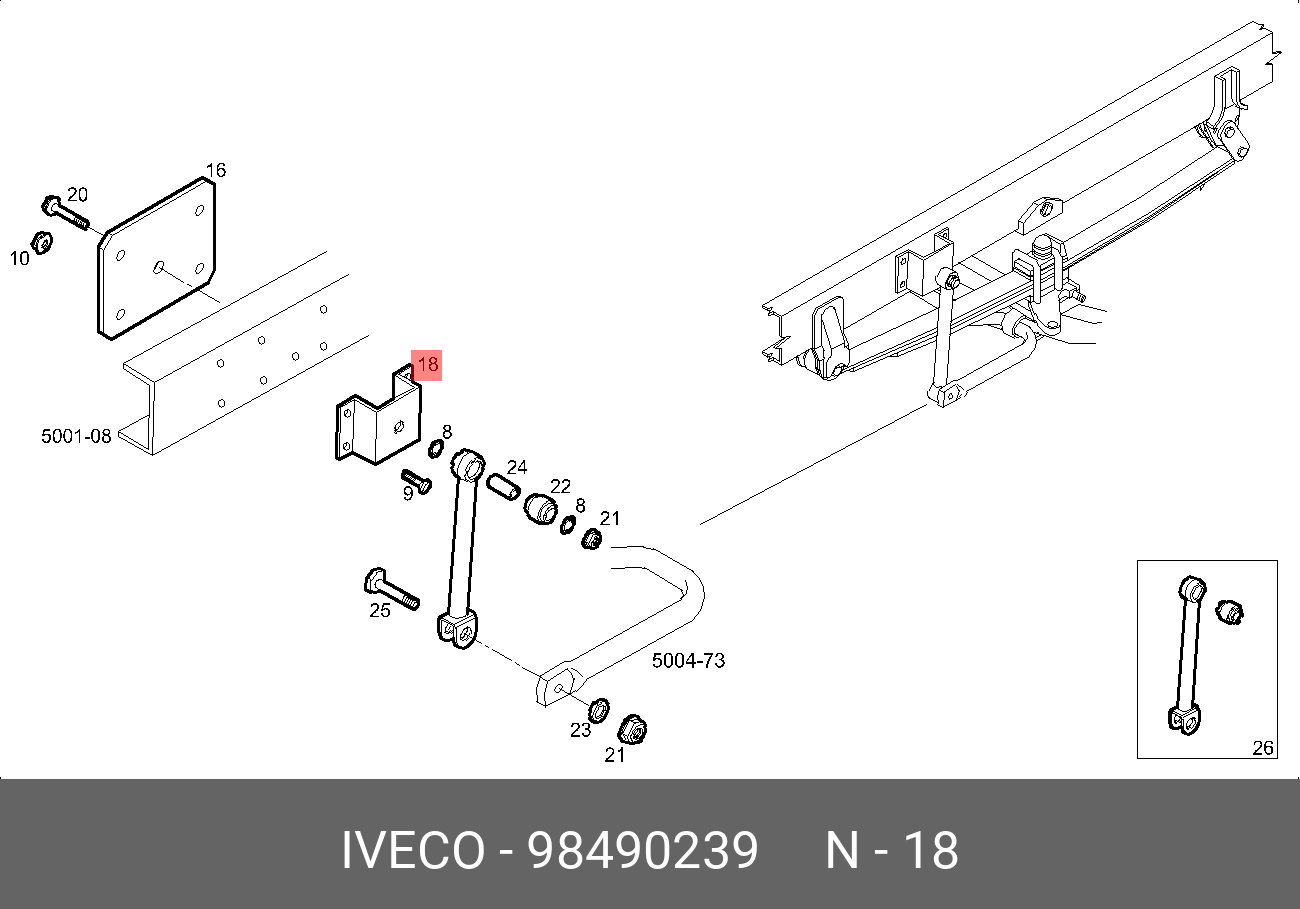 Кронштейн крепления стойки стабилизатора поперечной устойчивости - Iveco 98490239