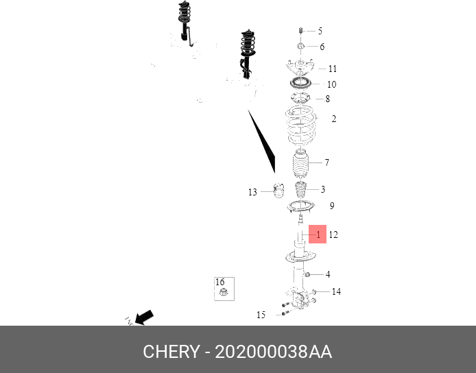 Амортизатор | перед лев | - Chery/Exeed 202000038AA