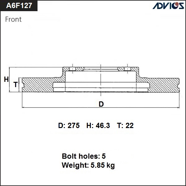 Диск тормозной передний | перед | - ADVICS A6F127B