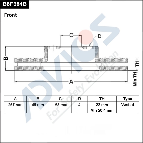 Диск тормозной передний - ADVICS B6F384B