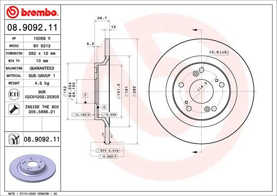 Диск тормозной UV Coated | зад | - Brembo 08.9092.11