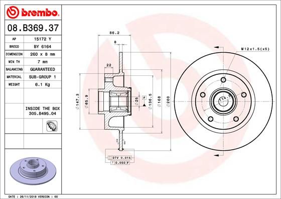Диск тормозной с подшипниками | зад | - Brembo 08.B369.37
