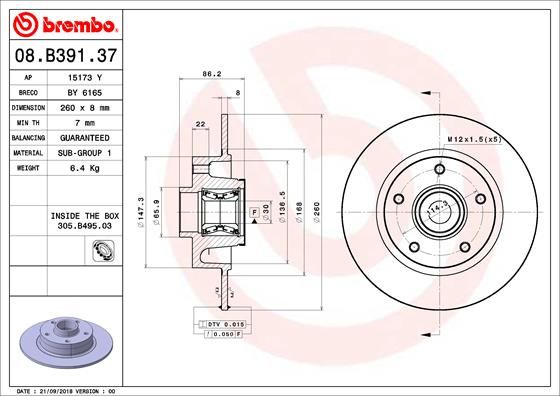 Диск тормозной с подшипниками | зад | - Brembo 08.B391.37