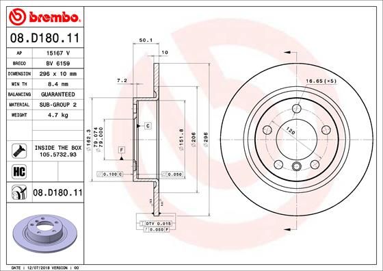 Диск тормозной UV Coated | зад | - Brembo 08.D180.11