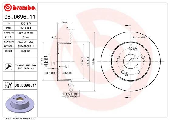 Диск тормозной UV Coated | зад | - Brembo 08.D696.11