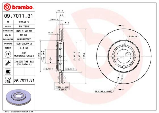 Диск тормозной UV Coated | перед | - Brembo 09.7011.31