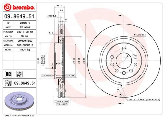 Диск тормозной UV Coated | перед | - Brembo 09.8649.51