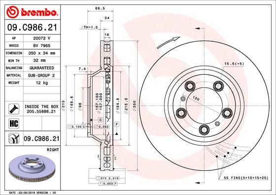 Диск тормозной UV Coated | перед | - Brembo 09.C986.21