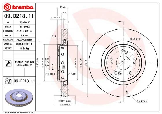 Диск тормозной UV Coated | перед | - Brembo 09.D218.11