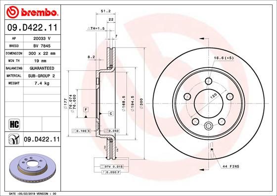 Диск тормозной UV Coated | зад | - Brembo 09.D422.11