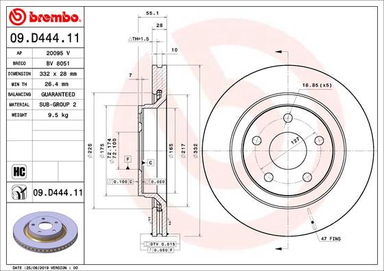 Диск тормозной UV Coated | перед | - Brembo 09.D444.11