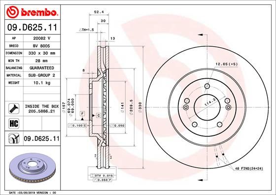 Диск тормозной UV Coated | перед | - Brembo 09.D625.11
