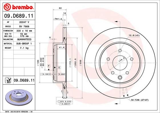 Диск тормозной | зад | - Brembo 09.D689.11