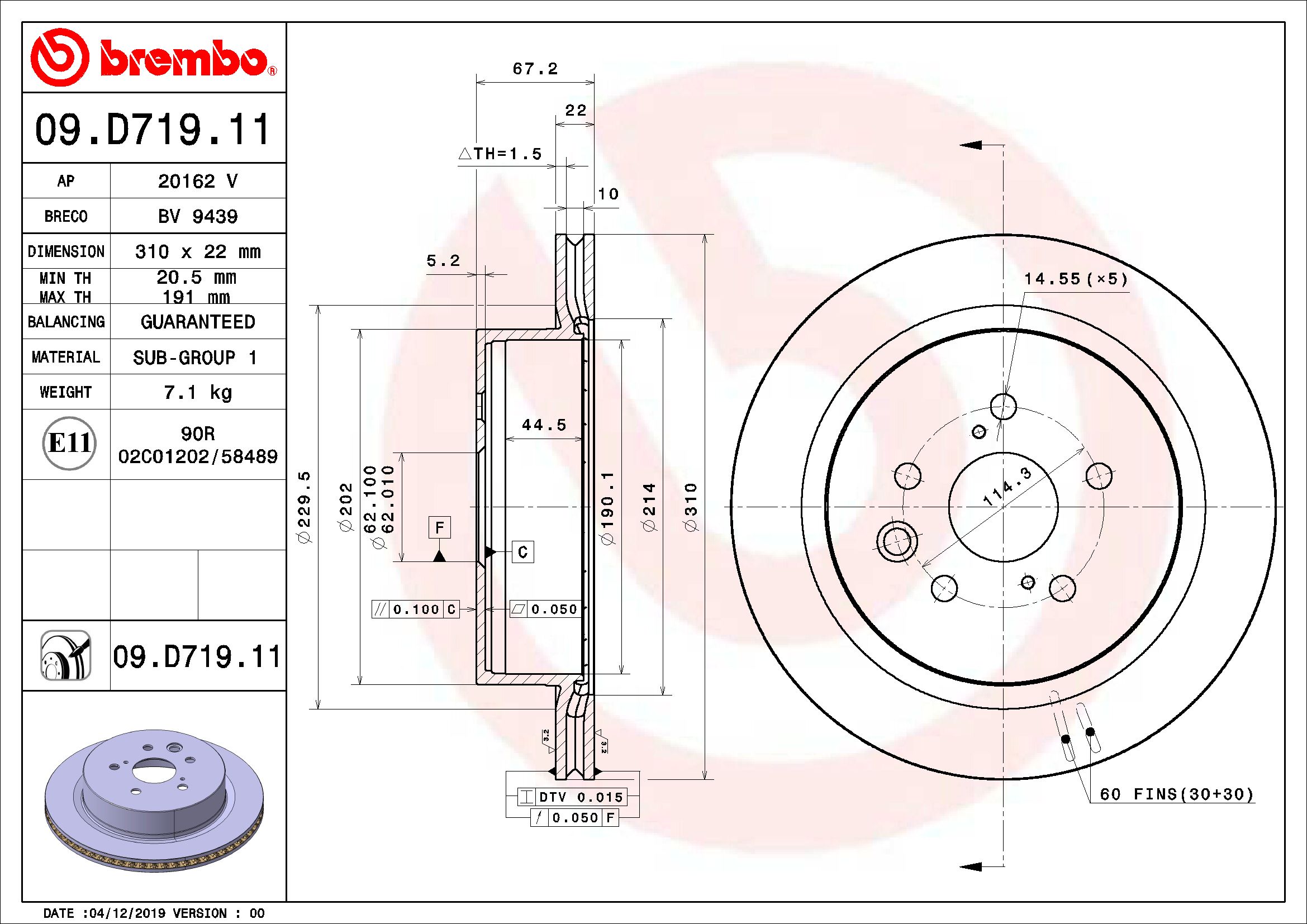Диск тормозной UV Coated | зад | - Brembo 09.D719.11
