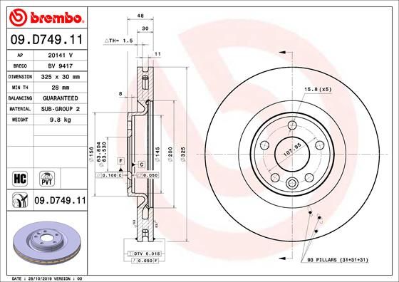 Диск тормозной UV Coated | перед | - Brembo 09.D749.11