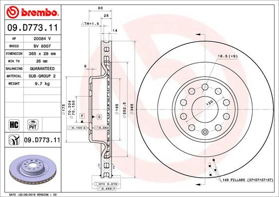 Диск тормозной UV Coated | зад | - Brembo 09.D773.11