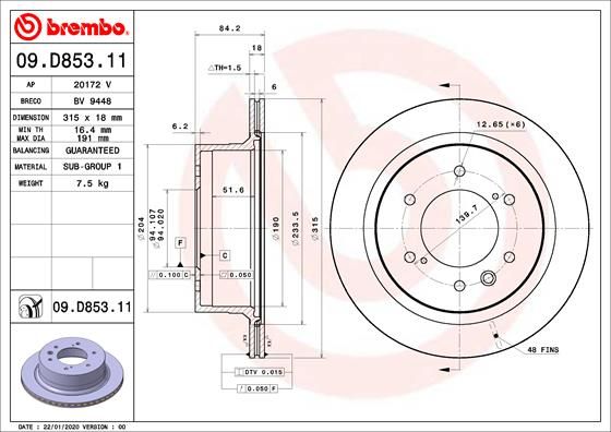 Диск тормозной UV Coated | зад | - Brembo 09.D853.11