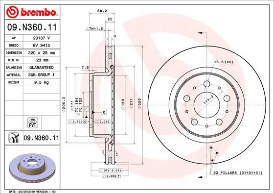 Диск тормозной UV Coated | перед | - Brembo 09.N360.11