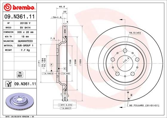Диск тормозной UV Coated | зад | - Brembo 09.N361.11