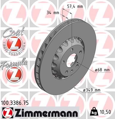 Диск торм. audi A6 (4a2,c8) 2018-,a7 (4ka) 2018-,a8 (4n2,4n8) 2017- - Zimmermann 100.3386.75