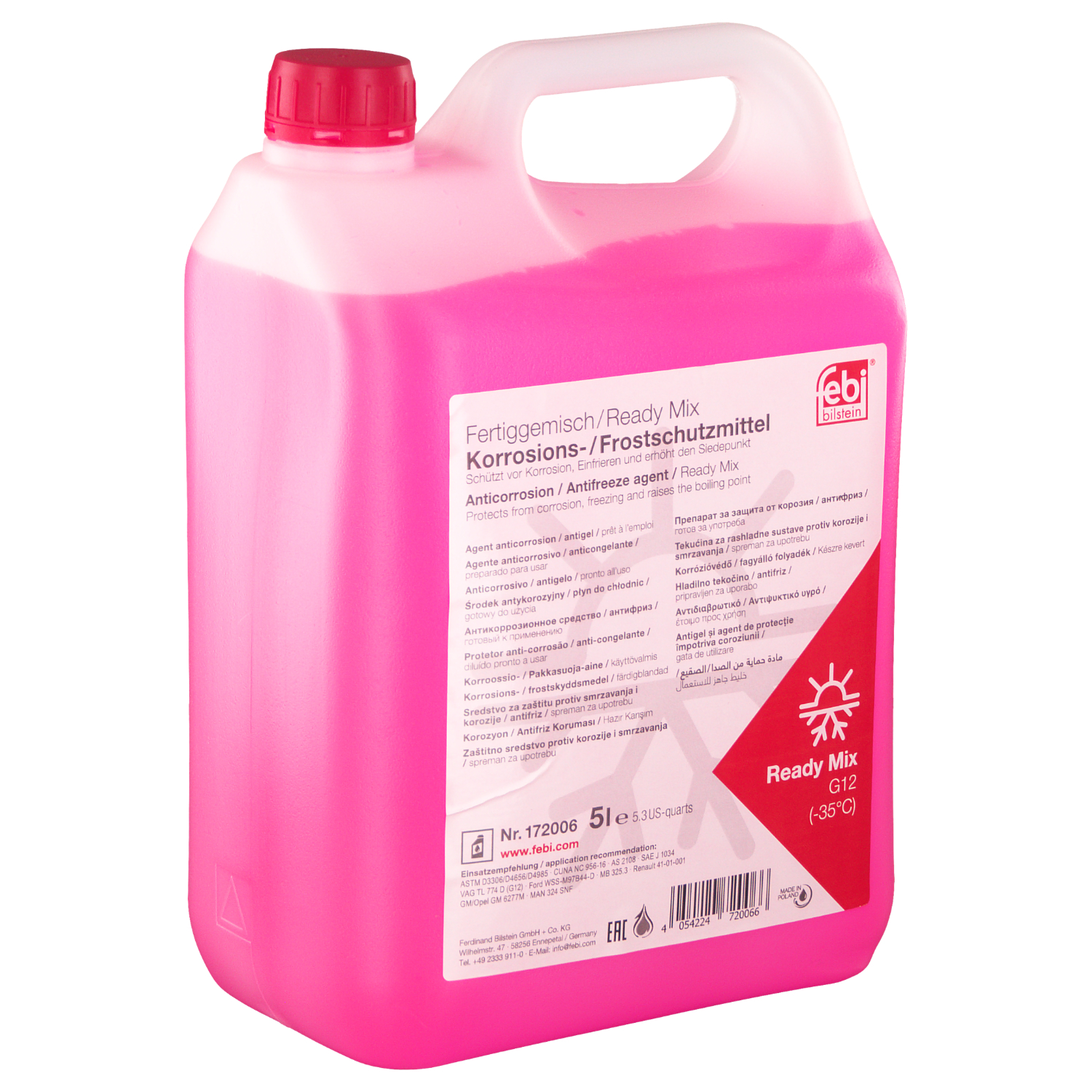 Антифриз 5 л., готовый G12 (-35°c), красного цвета - Febi 172006