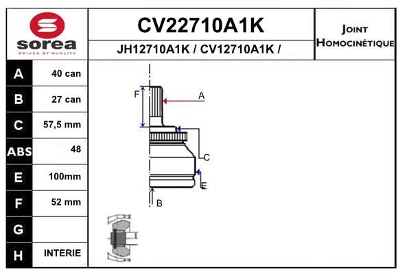 Cv22710a1k_шрус наружный к-кт!40x27 ABS Volvo xc90 02-12 - EAI CV22710A1K