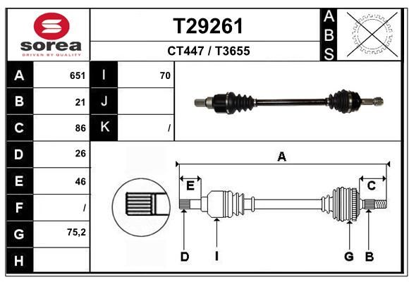 Полуось PSA 301, C-Elysee  1.6VTi 115 EC5 левая акпп (at8) - EAI T29261