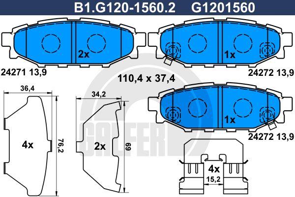 Колодки тормозные дисковые /комплект 4 шт/ | перед | GALFER B1.G120-1560.2