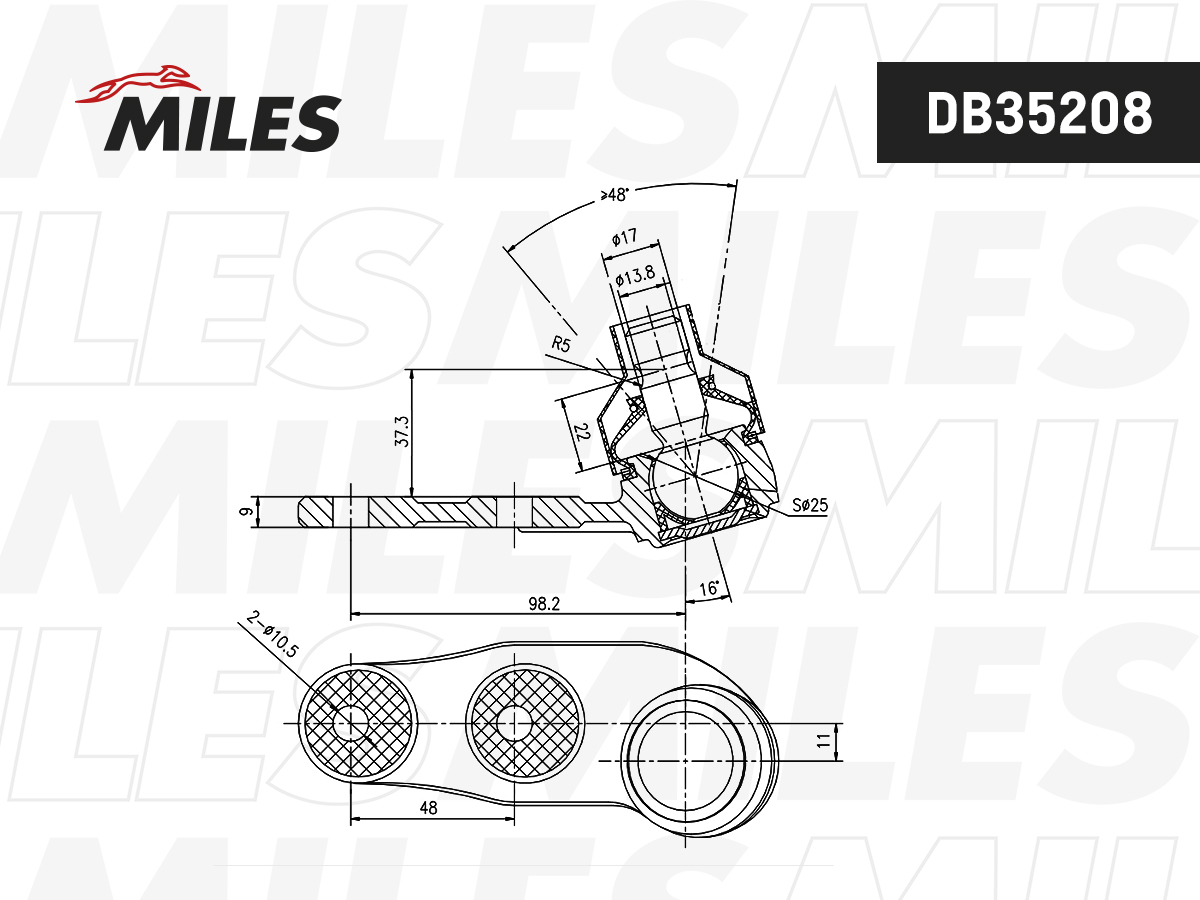 Опора шаровая audi 80 87-89 нижн.лев.(без ГУР 17mm) - Miles DB35208