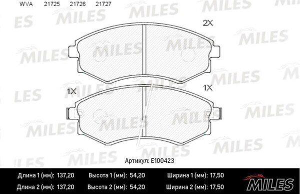 Колодки тормозные hyundai elantra/matrix/sonata/ssangyong rexton/korando перед. - Miles E100423