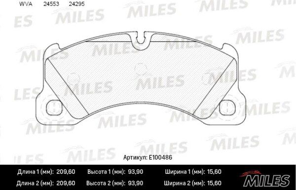 Колодки тормозные porsche cayenne 07-08/vw touareg (1lt/1lu) 03-10 передние - Miles E100486