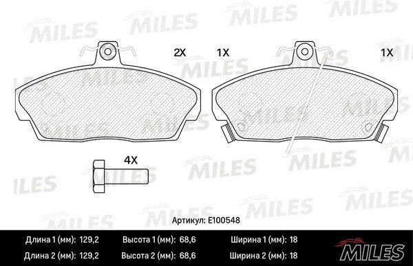 Колодки тормозные honda civic 1.4-1.8 94-05 передние - Miles E100548