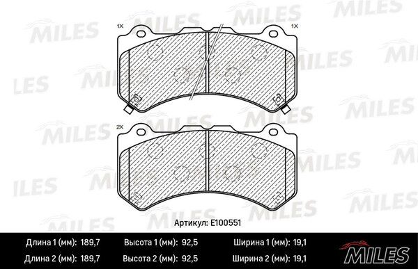 Колодки тормозные jeep grand cherokee 10- передние - Miles E100551