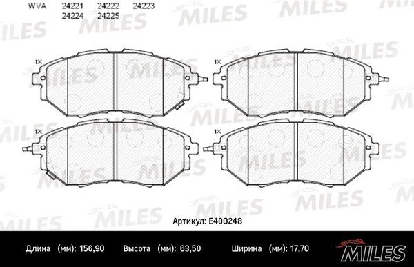 Колодки тормозные передние, subaru legacy/outback/tribeca 2.0-3.6 03- ( Смесь Low-Metallic, ISO 9001 ). - Miles E400248