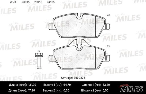 Колодки тормозные BMW e81/e87/mini cooper 04- передние - Miles E400275