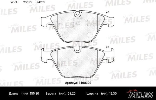 Колодки тормозные передние BMW 3 e90/e91/x1 E84 ( Смесь Low-Metallic, ISO 9001 ). - Miles E400302