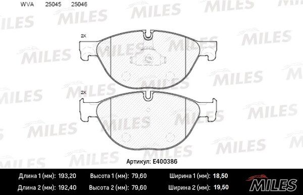 Колодки тормозные передние, BMW 5 f10/f11 3.0-4.4 10-/7 f01-04 3.0-4.4 08-( Смесь Low-Metallic, ISO 9001 ). - Miles E400386