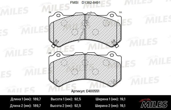 Колодки тормозные jeep grand cherokee 10- передние - Miles E400551