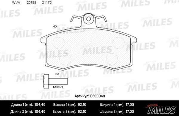 Колодки тормозные ВАЗ 2108/2109/21099 передние Ceramic - Miles E500049