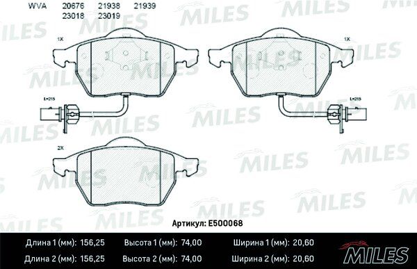 Колодки тормозные audi a4/a6/volkswagen passat 97> передние Ceramic - Miles E500068
