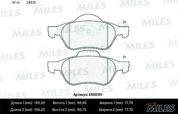 Колодки тормозные renault megane ii/laguna ii/scenic II передние Ceramic - Miles E500101