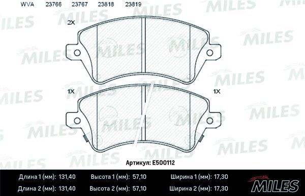 Колодки тормозные toyota corolla (e12) 1.4/1.6/1.8/2.0 00>02/02> передние Ceramic - Miles E500112