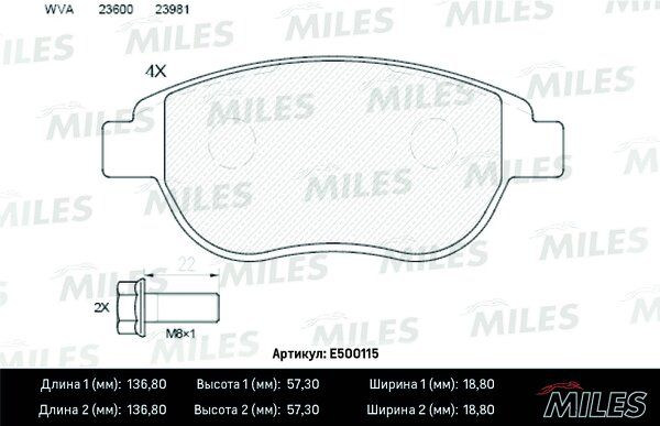 Колодки тормозные citroen c4/berlingo/fiat doblo/peugeot 307/partner передние Ceramic - Miles E500115