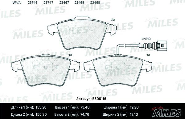 Колодки тормозные volkswagen t5/multivan 03> R16 передние Ceramic - Miles E500116