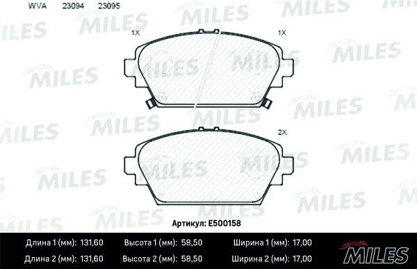 Колодки тормозные nissan primera (p12) 02>/almera tino 00>05 передние Ceramic - Miles E500158