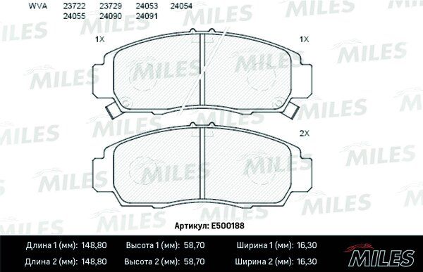 Колодки тормозные honda civic 01-05/fr-v 1.7-2.2 05-/stream 1.7/2.0 01- передние Ceramic - Miles E500188