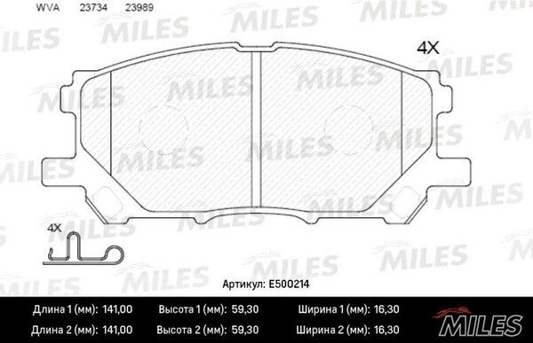 Колодки тормозные lexus rx300/rx330/rx350 03>08/rx400h 05>09 передние Ceramic - Miles E500214