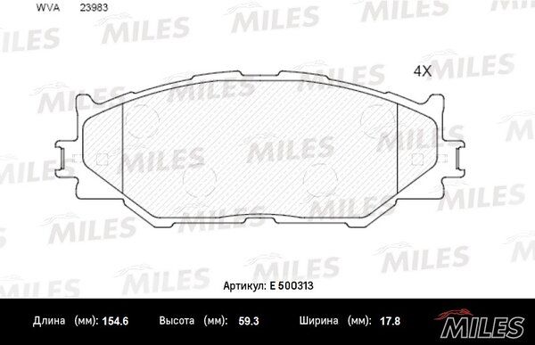 Колодки тормозные передние, lexus is220/is250 05- (iso 9001) Ceramic - Miles E500313