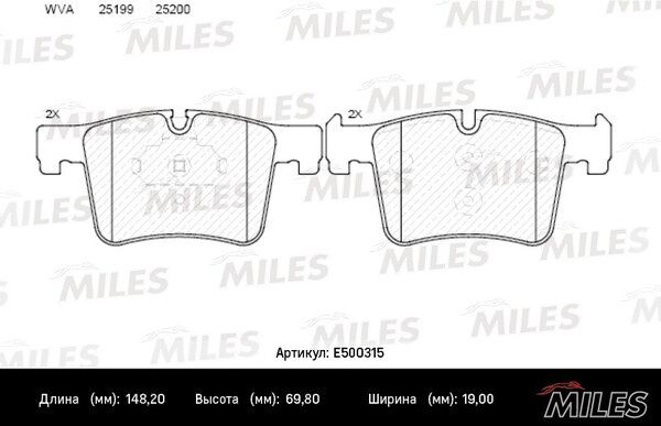 Колодки тормозные передние BMW 1 f20/3 f30/x3 F25 10- (iso 9001) Ceramic - Miles E500315