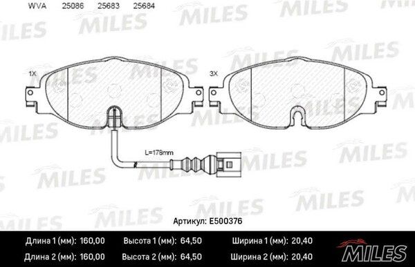 Колодки тормозные audi a3/skoda octavia/vw golf 12-/passat 14- передние Ceramic - Miles E500376